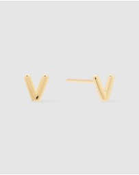 Wanderlust + Co - Alphabet Bubble Gold Stud Earrings - Letter V