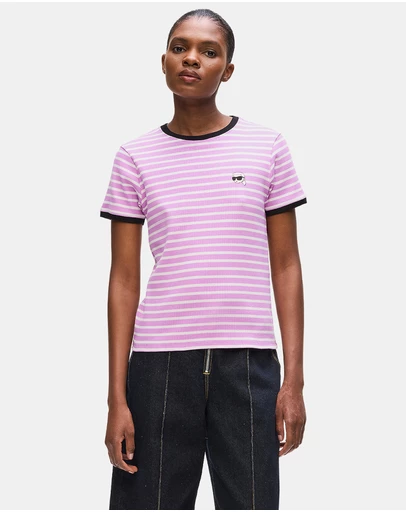 Karl Lagerfeld - Ikon Patch Striped Rib T-Shirt