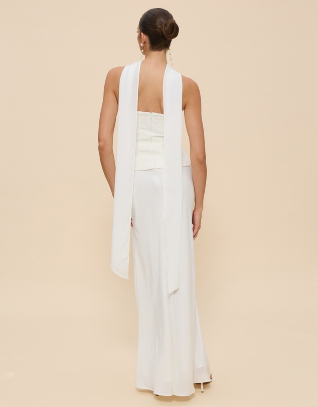 Revibe - Repaired CHANCERY Renn Strapless Lace And Satin Maxi Dress with Scarf - AU 10