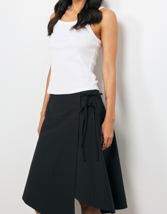 AERE - Liora Asymmetric Wrap Over Midi Skirt