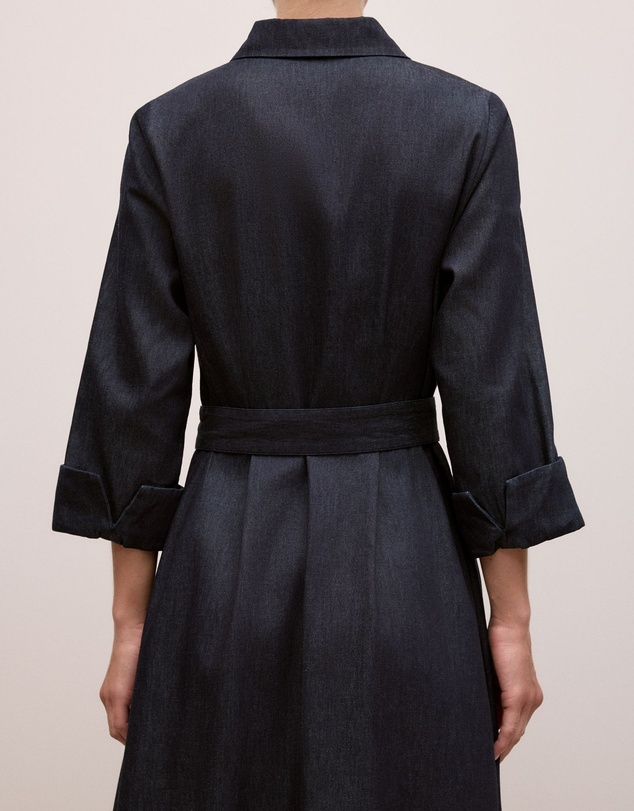 Trenery - Denim Pleat Detail Shirt Dress in Dark Indigo