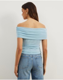 Atmos&Here - Elka Short Sleeve Mesh Off Shoulder Top