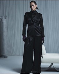 Carla Zampatti - Black Satin Acetate Tie Waist Blazer