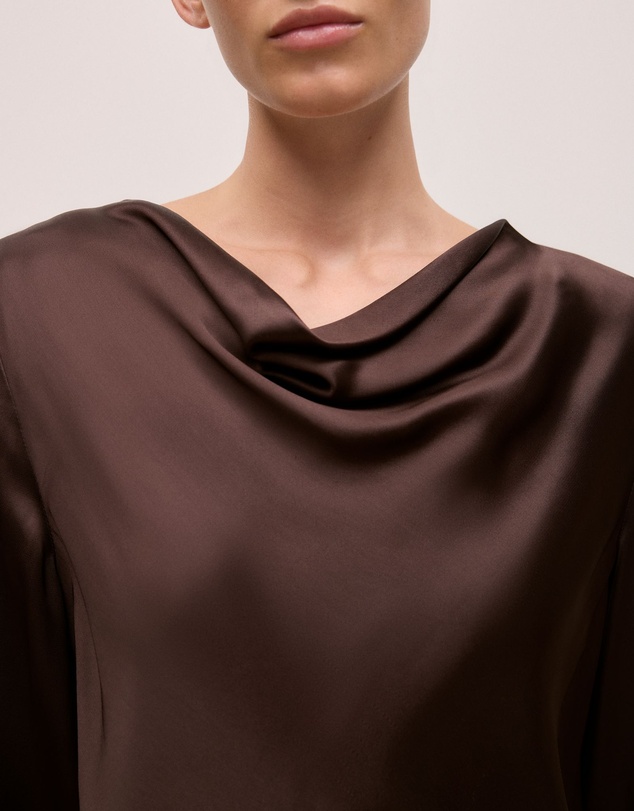 Trenery - Satin Cowl Neck Top in Coffee Bean
