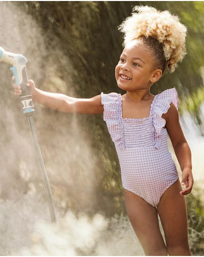 Minihaha - Lilac Gingham Swimsuit - Kids-Teens