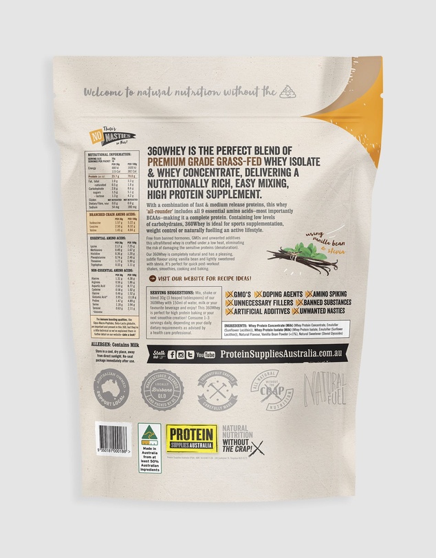 Protein Supplies Australia - 360Whey (WPI+WPC Combo) Vanilla Bean