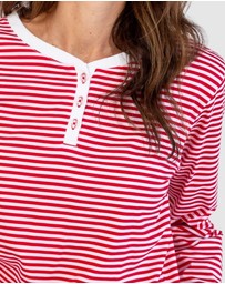Sant And Abel - Women's Red Jersey Knit Stripe Long PJ Set
