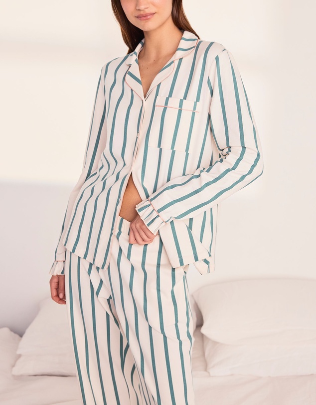 Chelsea Peers - Organic Cotton Stripe Ruffle Long Pyjama Set