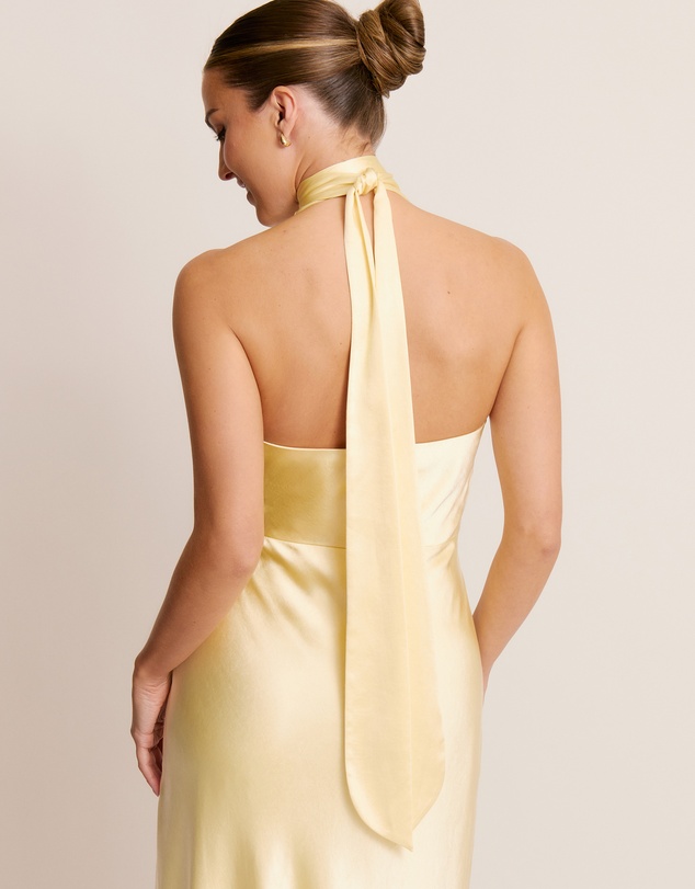 Six Stories - Plunge knot Detail Satin Bridesmaid Dress