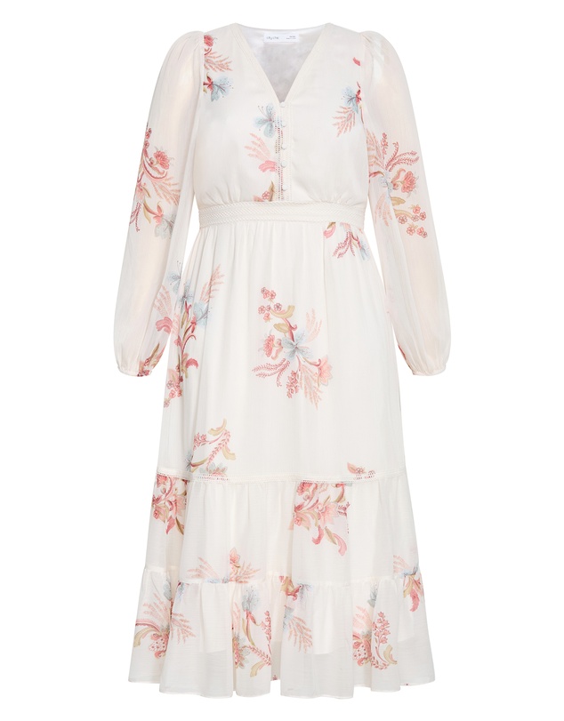City Chic - Plus size Kiki Long Sleeve Print Maxi Dress - ivory