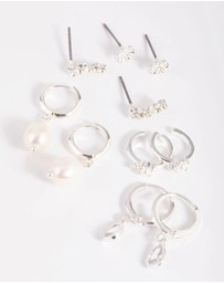 Lovisa - Silver Diamante & Freshwater Pearl Huggie Hoop Earrings