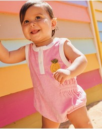 Rock Your Baby - Pineapple Goldie Terry Baby Romper in Pink