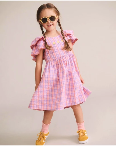 Huxbaby - Floral Emb Tropical Check Dress