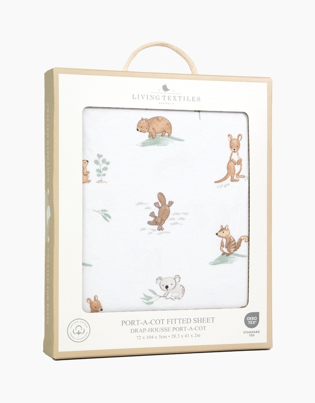 Living Textiles - Organic Port-a-Cot Fitted Sheet - Australiana