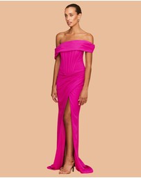 CATHERINE FERRARO - Sapphire Off Shoulder Gown
