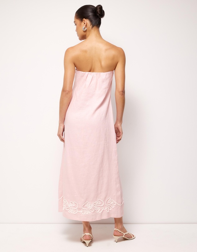AERE - Quinn Embroidered Linen Midi Dress