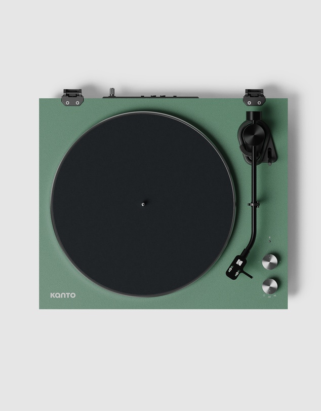iWorld - Kanto OBI3 Turntable - Matte Green with Kanto ORA 100W Powered Speakers - Black Bundle