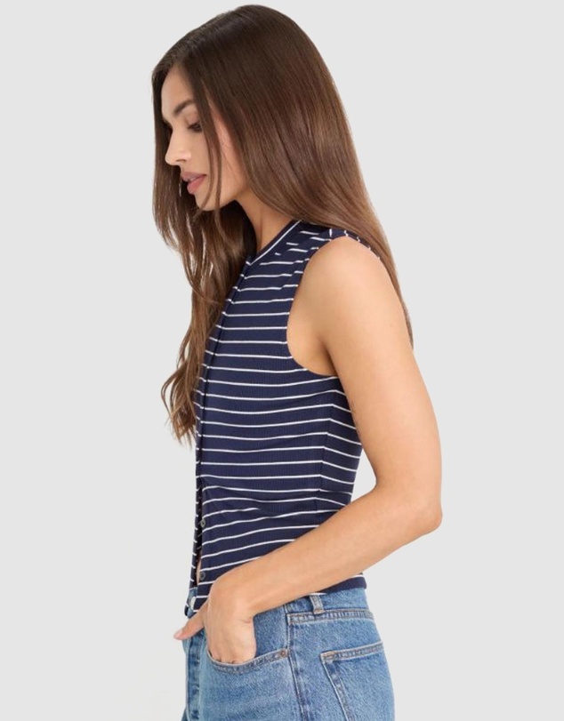 Good American - Modal Rib Stripe Button Up Top