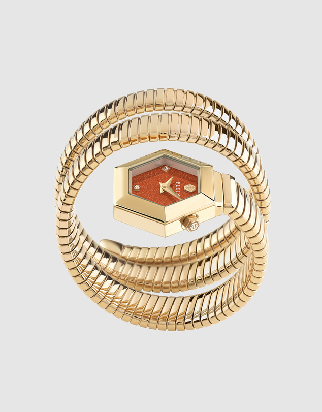 Philipp Plein - Philipp Plein $nake Hexagon 24mm Red Dial Gold-Tone Strap Watch