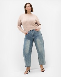 City Chic - Plus size Kenia Crew Neck Knit Jumper - light taupe