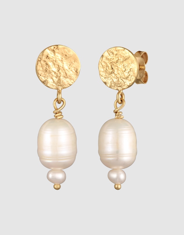 Elli Jewelry - Baroque Pearl Coin Drop Earrings in Gold-Plated 925 Silver