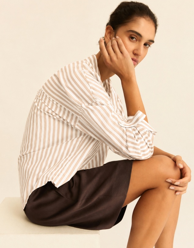 Emme - Ecru Alternating Viscose Shirt
