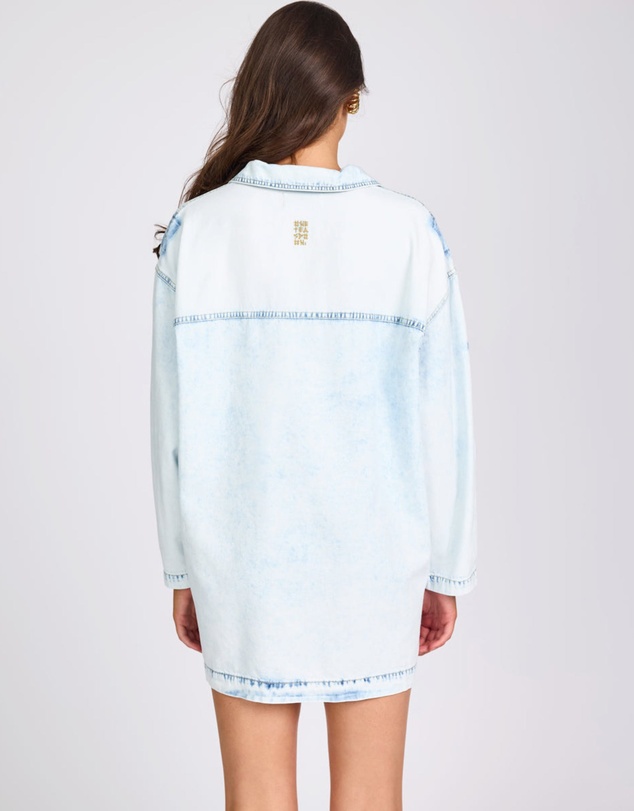 ONE TEASPOON - Le Captain Star Pullover Denim Mini Shirt Dress - Depeche Blue