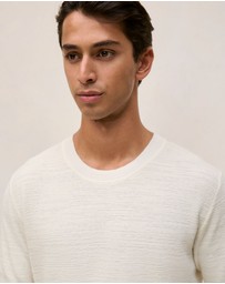 Trenery - Cotton Linen Racking Stitch T-shirt in Parchment