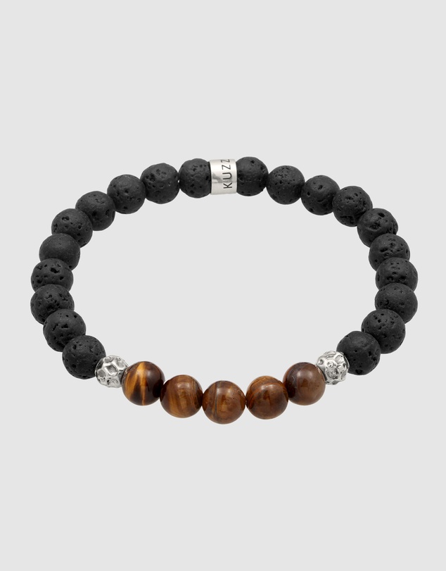 Kuzzoi - ICONIC EXCLUSIVE - Lava and Tiger's Eye Bead Bracelet with Sterling Silver Elements