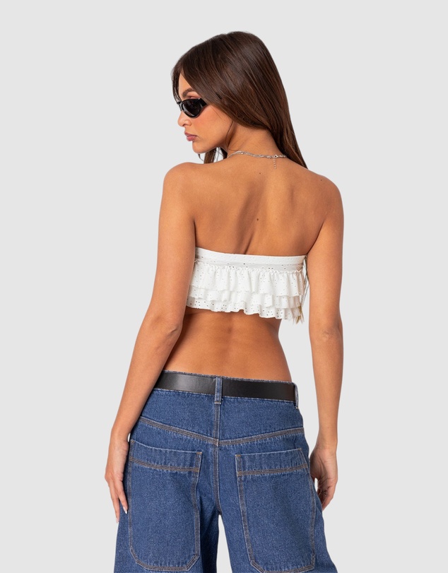 EDIKTED - Nia Ruffled Eyelet Bandeau Top
