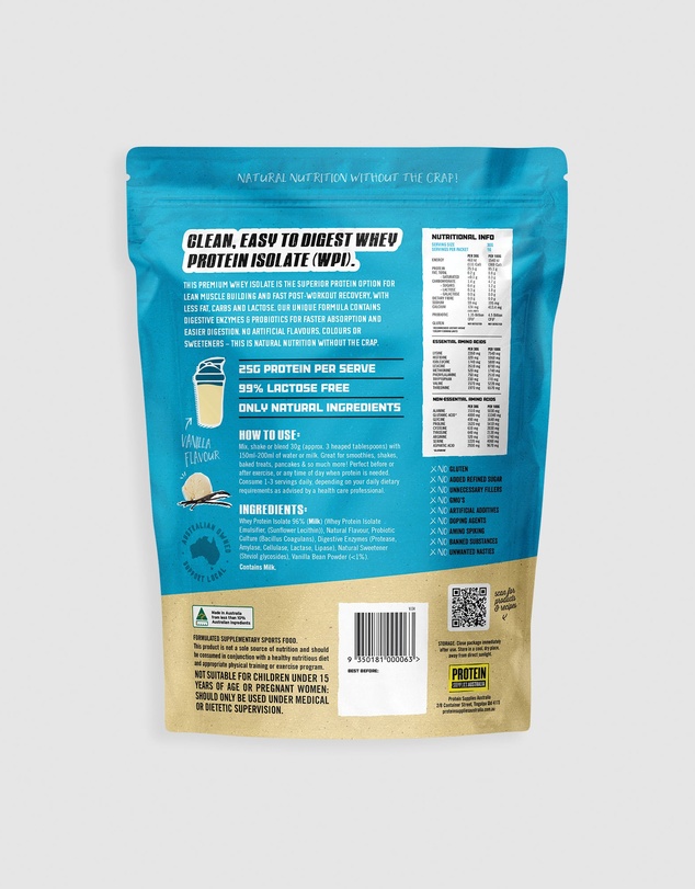 Protein Supplies Australia - WPI Whey Protein Isolate Vanilla