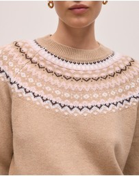 Trenery - Merino Cashmere Fair Isle Crew in Tan