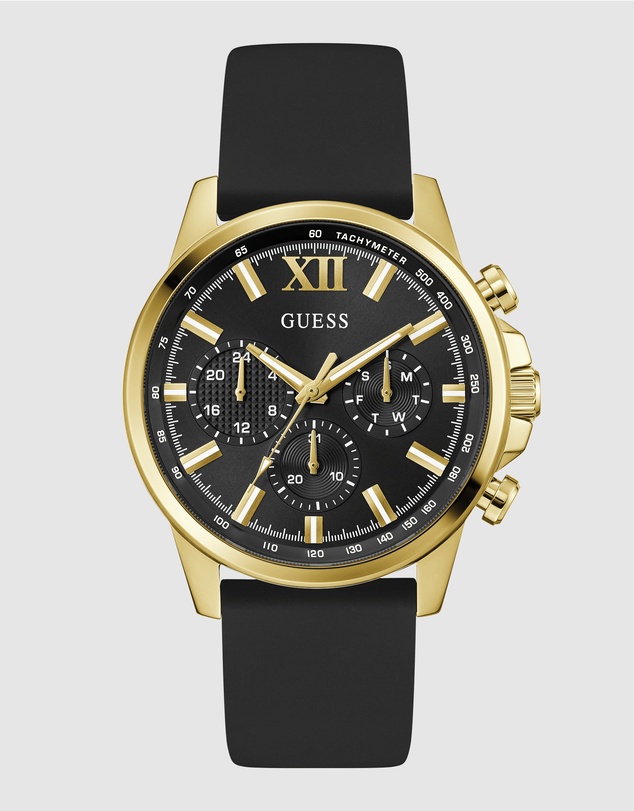 GUESS - Guess Men's Black Gold Tone 44mm Multi-function Watch