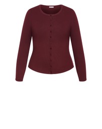 City Chic - Plus size Button Through Knit Top - berry