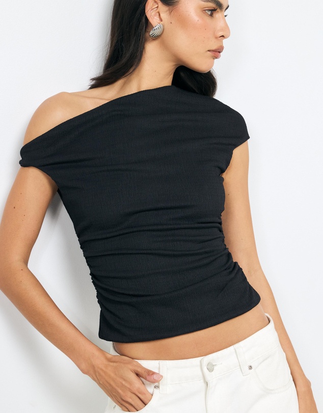 AERE - Textured Jersey Asymmetric Shoulder Top