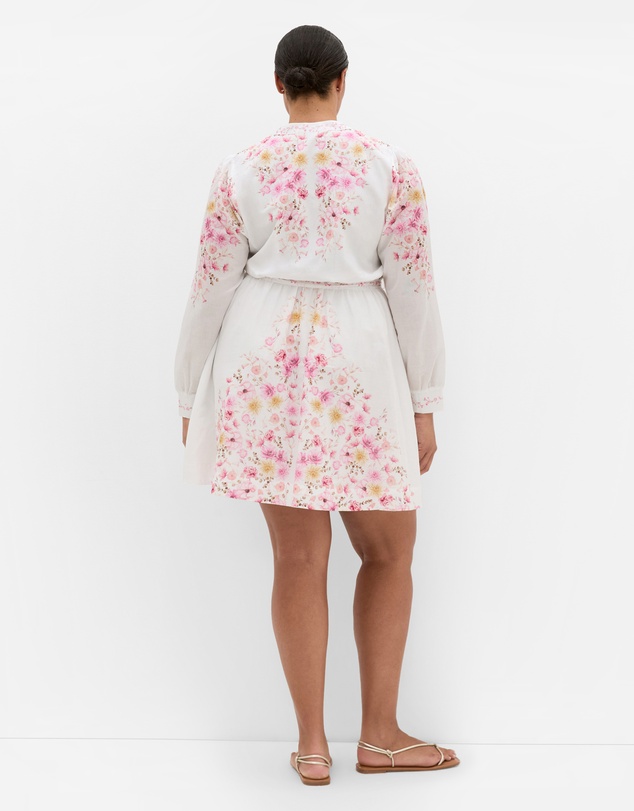 City Chic - Plus size Elia Pink Patrice Print Mini Dress - ivory