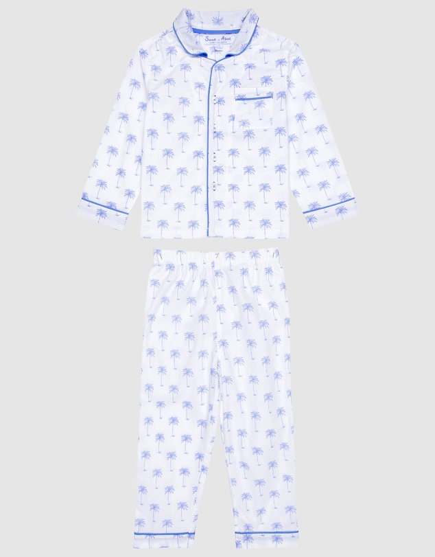 Sant And Abel - Kids Blue Palm Tree Long PJ Set
