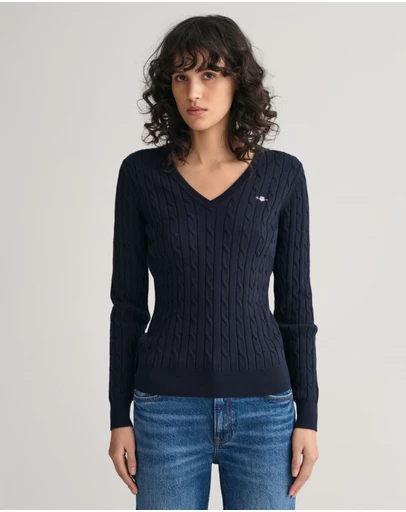 Gant - Stretch Cotton Cable V-Neck Knit