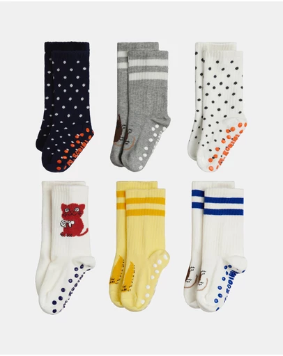 Mini Rodini - Kitten 6-Pack Anti-Slip Socks