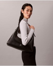 Calvin Klein - Monogram Logo Emblem Leather Shoulder Bag