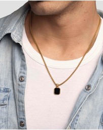 Nialaya Jewellery - Men's Gold Necklace with Square Matte Onyx Pendant