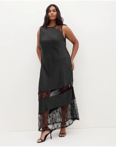 City Chic - Plus size Alissa Lace Trim Slip Maxi Dress - black