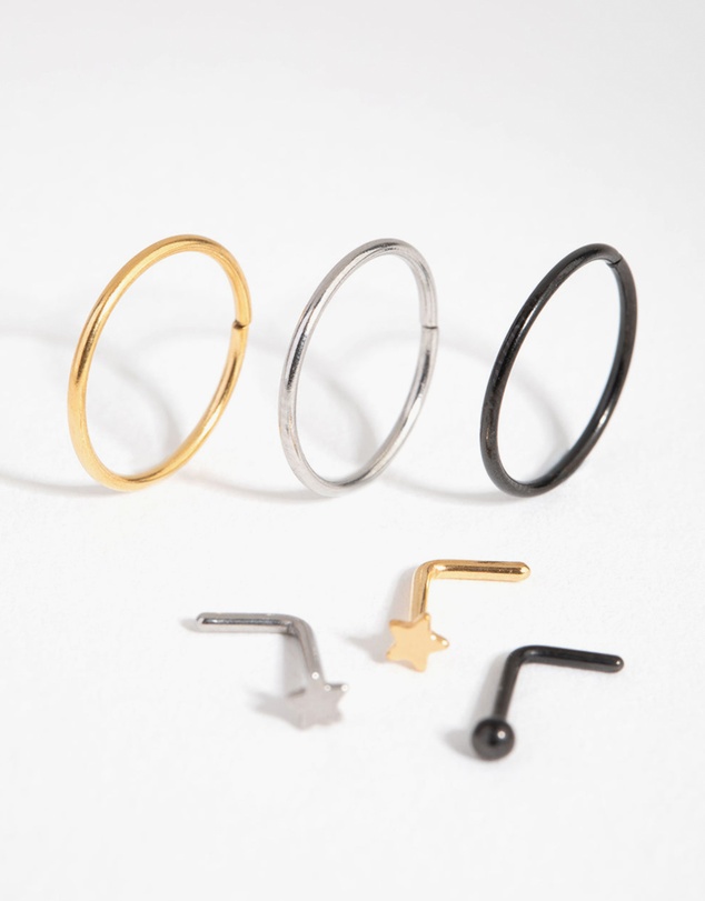 Lovisa - Surgical Steel Ball Star Nose Ring & Stud 6-Pack