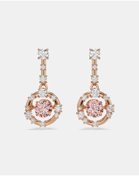 Swarovski - Constella Drop Earrings, Round Cut, Dancing Stone, Pink, Rose Gold-tone Plated