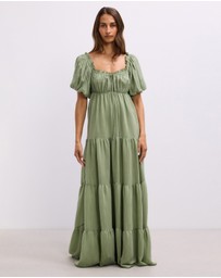 The Fated - Empire Waist Puff Sleeve Tiered Maxi Dress