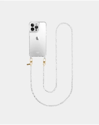LOUVE COLLECTION - Clear Phone Case + Pearl Crossbody Chain