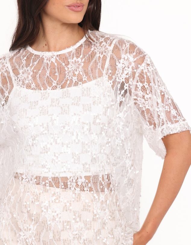 Petal & Pup - Yonder Sheer Lace Tee Top - White