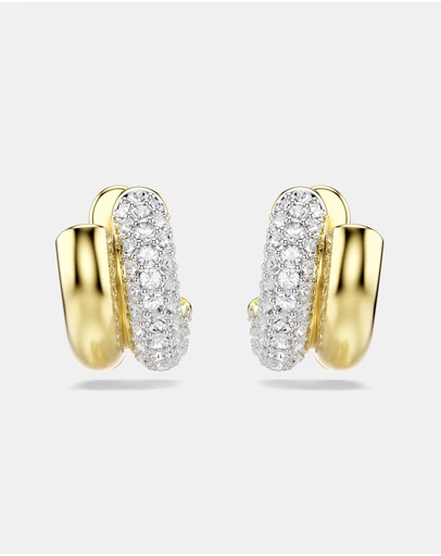 Swarovski - Dextera Hoop Earrings, Round Cut, Mini, White, Gold-Tone Plated