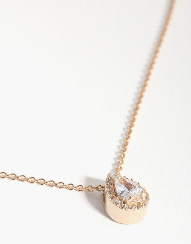 Lovisa - Gold Plated Sterling Silver Cubic Zirconia Pear Halo Necklace