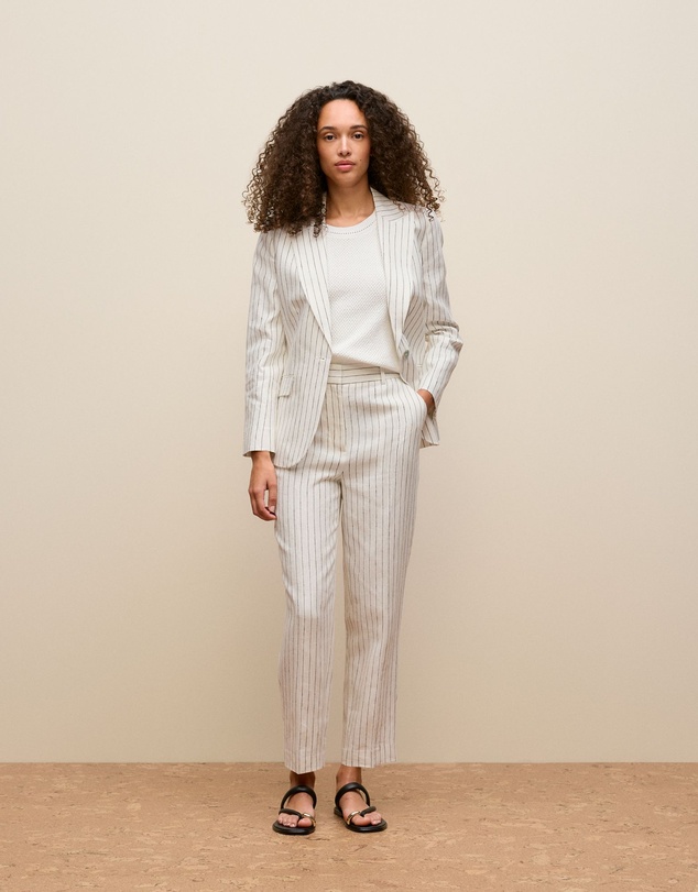 Trenery - Linen Pinstripe Straight Leg Pant in White